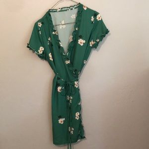 Reformation inspired floral mini wrap dress